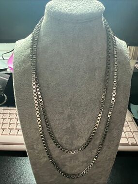 Silver Long Strand Chunky Box Chain Necklace